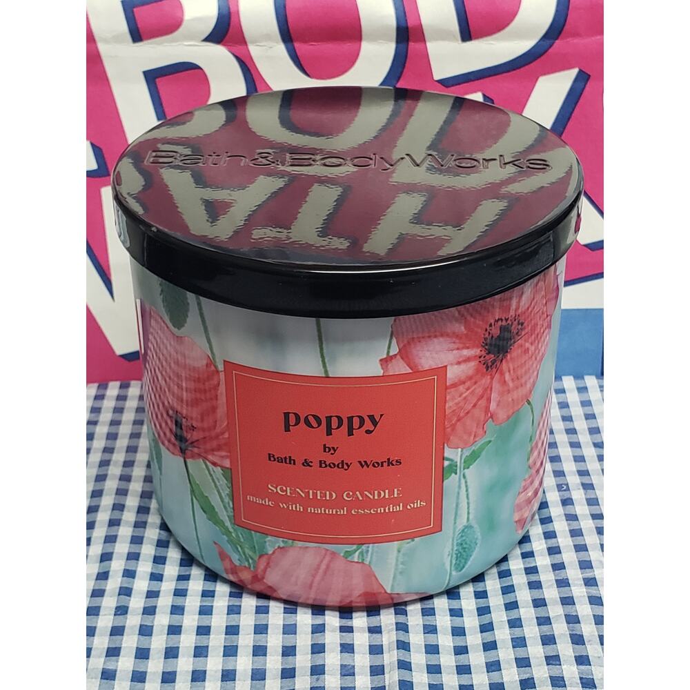 BBW Poppy Large 3 Wick Candle Body Care Line Scent Home Fragrance Decor